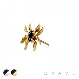 316L SURGICAL STEEL THREADLESS PUSH IN BLACK CZ SPIDER TOP PART